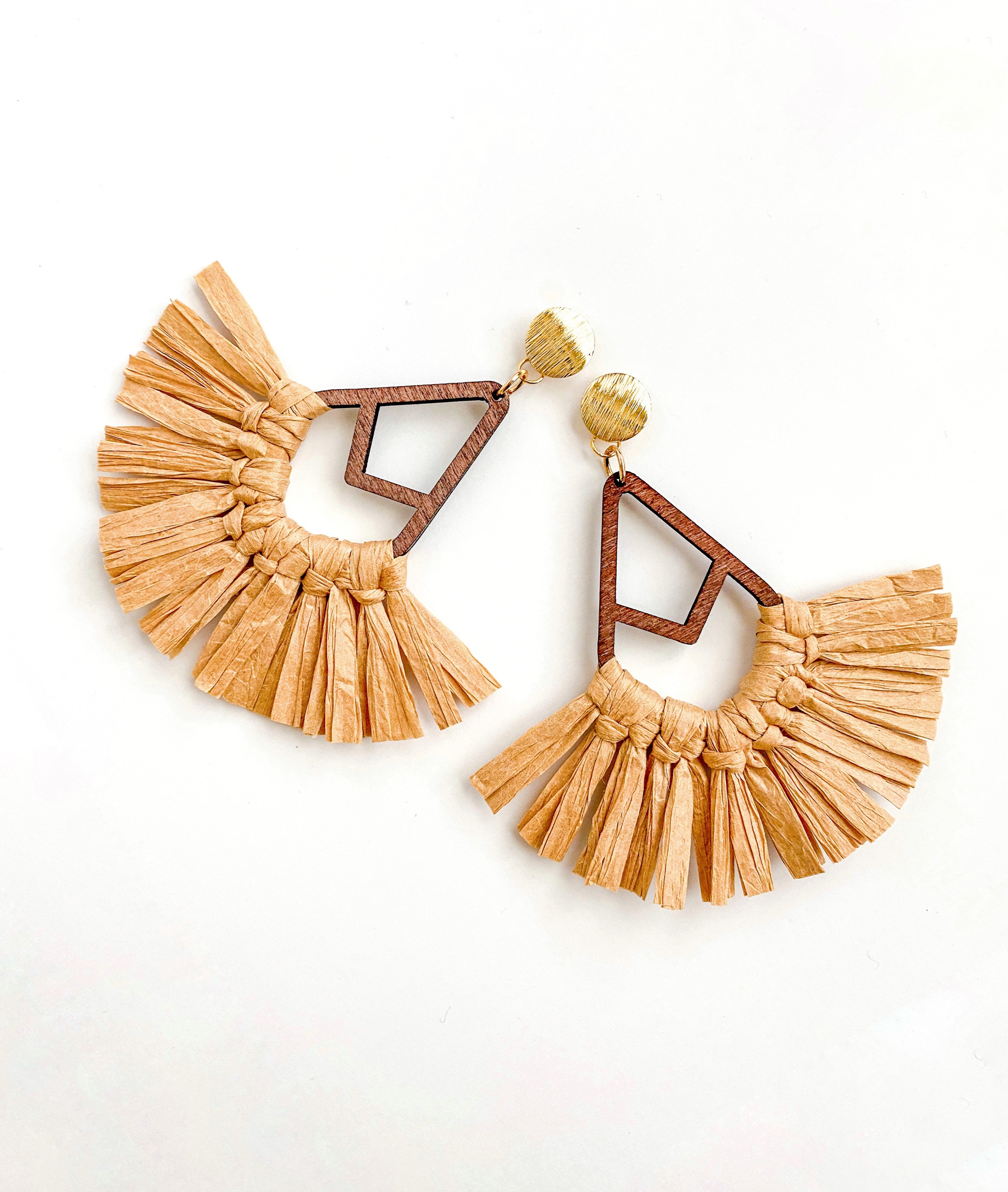 Tulum Wood and Raffia statement earrings, raffia earrings, fringe statement earrings, vacation accessories, best earrings of 2021, best statement earrings, budget friendly accessories